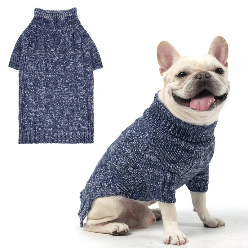 KOOLTAIL Dog Sweater for Large Medium Small Dogs, Fall Dog Sweaters, Turtleneck Cable Knitwear Pet Cold Weather Coats with Leash Hole, Warm Winter Pullover Clothes for Bulldog, Yorkie,Boy Girl, Navy M - Image 1