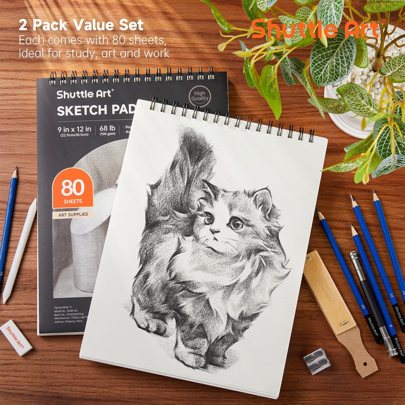Shuttle Art Artists Sketch Books, 9 x 12 Shuttle Art 160 Sheets of Sketch Paper pad Ideal for Drawing and School Supplies (2 Pack) - Image 5