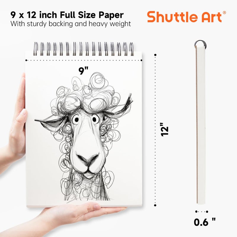 Shuttle Art Artists Sketch Books, 9 x 12 Shuttle Art 160 Sheets of Sketch Paper pad Ideal for Drawing and School Supplies (2 Pack) - Image 3