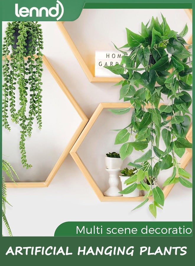 لينند 4pcs النباتات المعلقة الاصطناعية العنب الكروم فوكس الايوكاليبتوس المعلقة النباتات، بوسطن فرن، سلسلة من اللؤلؤة للمنزل بوهو الجدار رف الديكور الداخلي في الهواء الطلق  - Image 3