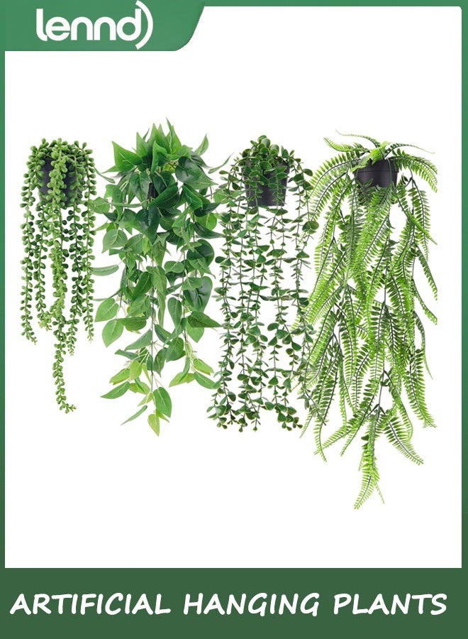 لينند 4pcs النباتات المعلقة الاصطناعية العنب الكروم فوكس الايوكاليبتوس المعلقة النباتات، بوسطن فرن، سلسلة من اللؤلؤة للمنزل بوهو الجدار رف الديكور الداخلي في الهواء الطلق  - Image 1