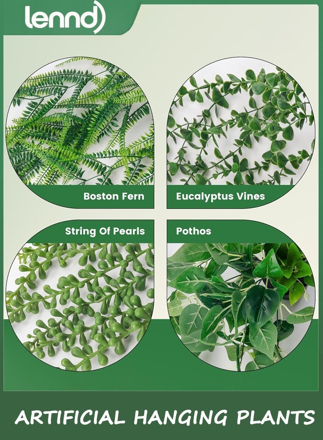 لينند 4pcs النباتات المعلقة الاصطناعية العنب الكروم فوكس الايوكاليبتوس المعلقة النباتات، بوسطن فرن، سلسلة من اللؤلؤة للمنزل بوهو الجدار رف الديكور الداخلي في الهواء الطلق  - Image 2