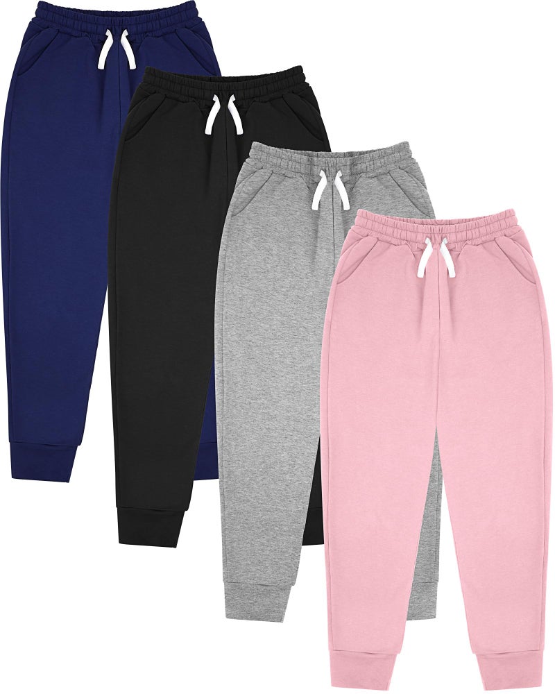 Cutecrop 4 Pairs Kids Joggers Girls Boys Toddlers Sweatpants Soft Athletic Girls Lounge Pants with Pockets and Drawstring Black Gray Navy Blue Pink67 Years