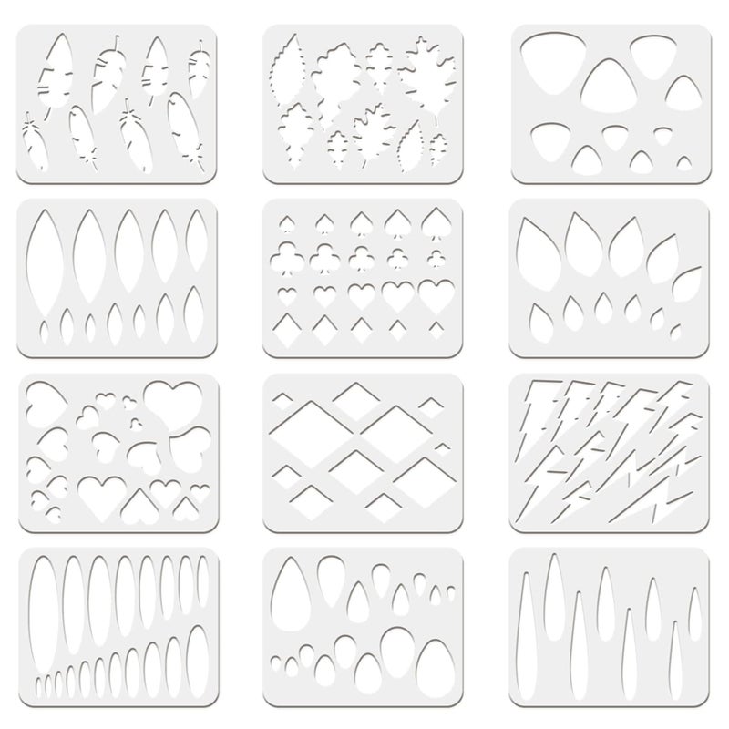FINGERINSPIRE FINGERINSPIRE 12Pcs Reusable Earrings Making Template, Plastic Cutting Stencil with Differnt Patterns for Earrings Making Jewelry DIY Crafts Favors 10x8 inch/25x20cm - Image 2