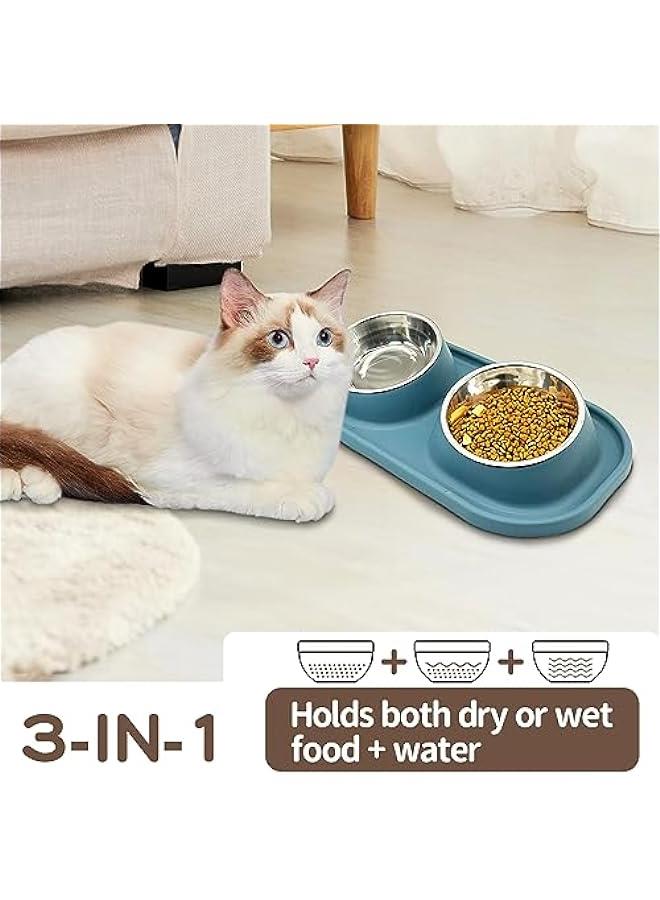 مجموعة من 2 وعاء للكلاب مصنوعة من الفولاذ المقاوم للصدأ، وعاء مزدوج للكلاب، وعاء لتغذية الجراء والوعاء المائل المانع للتسرب للقطط، وعاء أساسي للطعام والماء للكلاب الصغيرة والقطط والجراء (أزرق) - Image 2