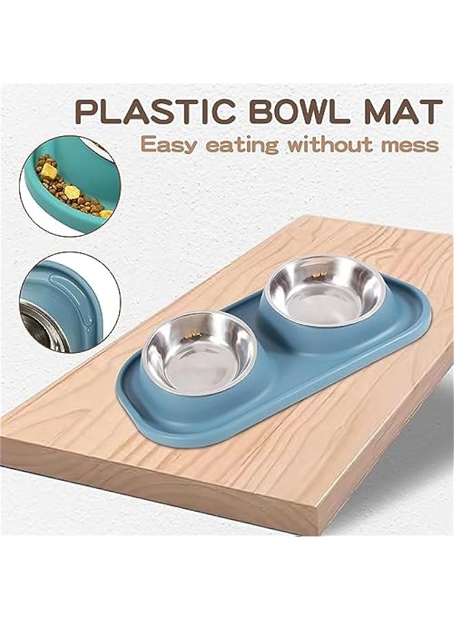 مجموعة من 2 وعاء للكلاب مصنوعة من الفولاذ المقاوم للصدأ، وعاء مزدوج للكلاب، وعاء لتغذية الجراء والوعاء المائل المانع للتسرب للقطط، وعاء أساسي للطعام والماء للكلاب الصغيرة والقطط والجراء (أزرق) - Image 4