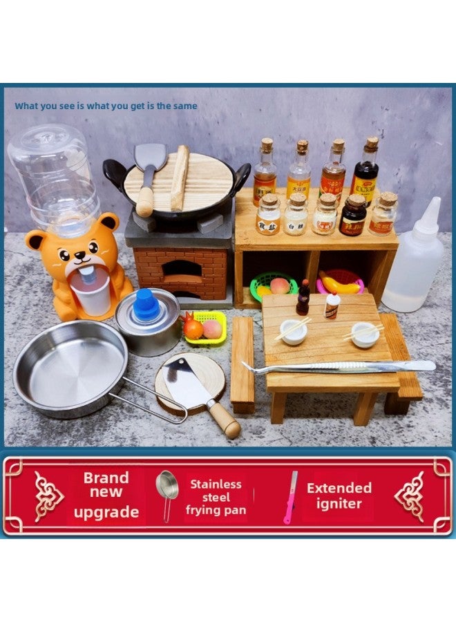 Internet Celebrating Small Kitchen Cooking Full Set Toys For Cooking Mini Real Edition Children's Stove Miniature Edible Cookware-Color:Upgrade Special Package T3 - Image 1