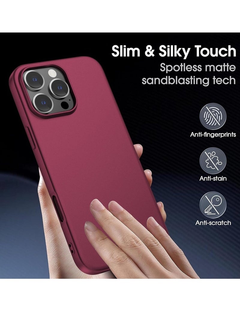 JAJEEK "iPhone 16 Pro Max Ultra-Thin Matte Wine Red Case – Soft Touch Cover with Camera Lens and Screen Protectors, Anti-Scratch Shockproof Slim Design" - Image 2