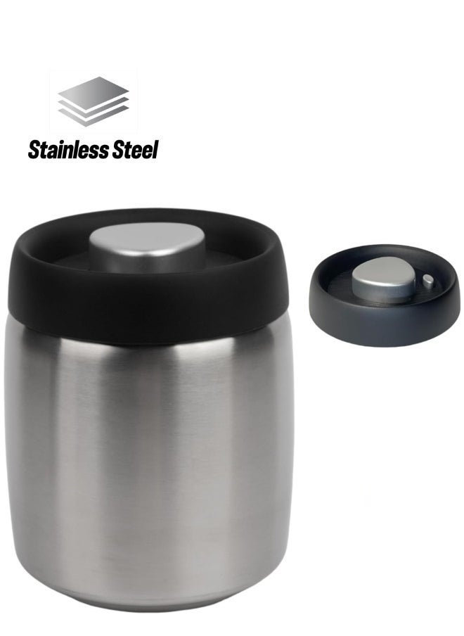 800ml Coffee Vacuum Canister, Food Storage Jars, 10.7ozStainless Steel Coffee bean Container, Food Storage Container with Airtight Lid, Push Out Excess Air Preserve Food Freshness