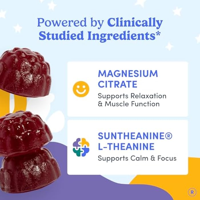 FIRST DAY Kids Magnesium Citrate Gummies (Ages 4+) with No Melatonin | Calm Kids Magnesium Gummies | Bedtime Supplement for Better Sleep with Suntheanine® L-Theanine | Strawberry | 30-Days Supply - Image 5