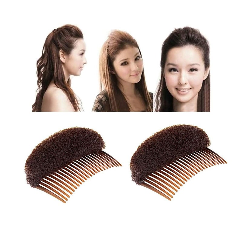 Hair Accessory Comb 2Pcs Sponge Hair Pad Charming Bump It Up Volume Inserts Hair Bun Maker for Women Lady Girl Brown