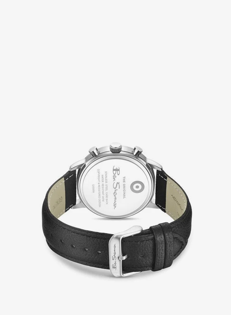 Ben Sherman Black - Silver Case Nottingham Black Dial Black Genuine Leather Strap Chronograph Watch for Men, 44mm for Men | Best Price UAE