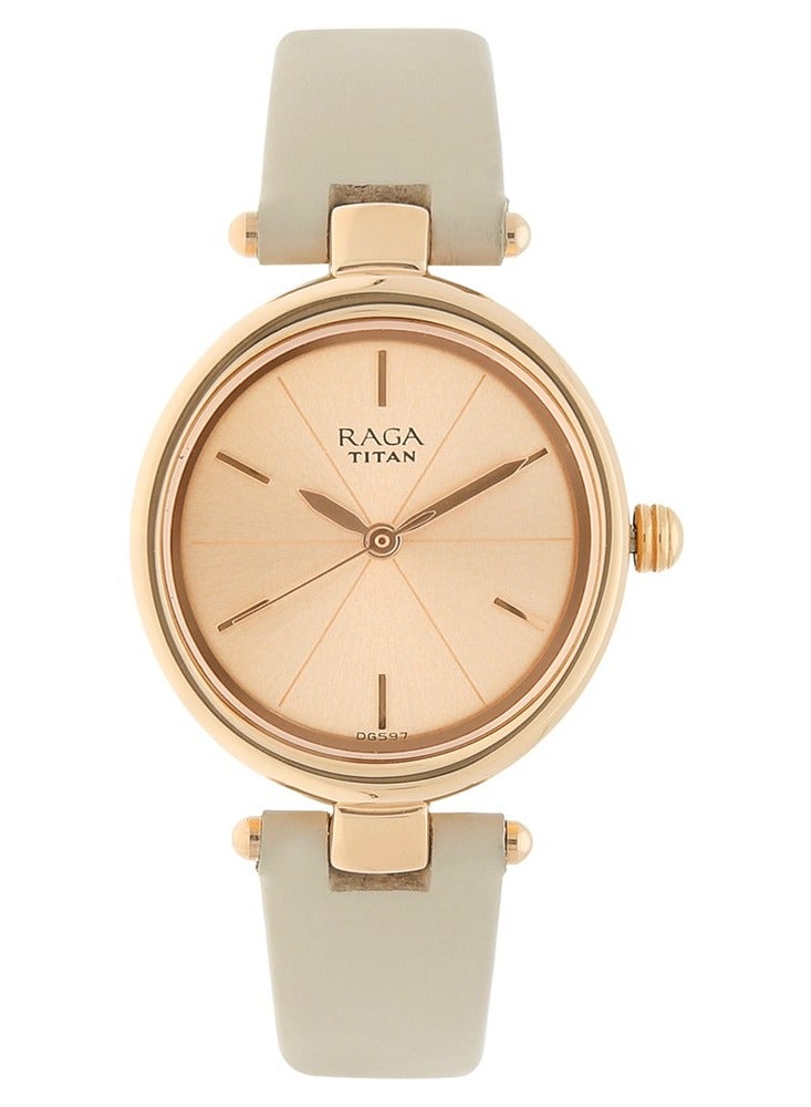 Titan Raga ia Rose Gold Dial Women Watch With Leather Strap - Image 1