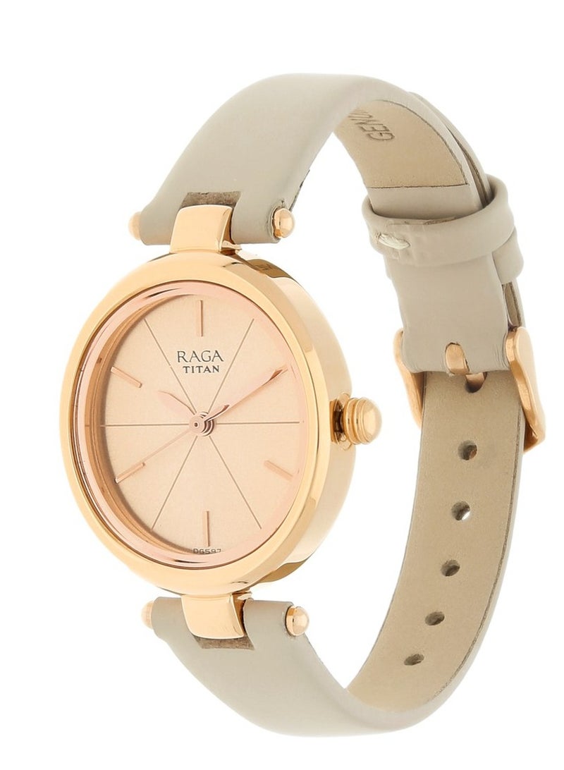 Titan Raga ia Rose Gold Dial Women Watch With Leather Strap - Image 2