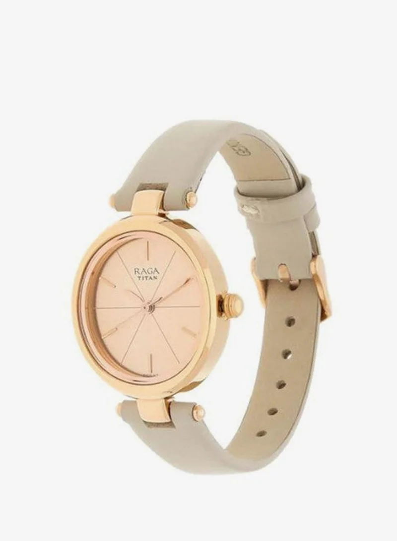 TITAN Titan Raga Viva Quartz Analog Rose Gold Dial Beige Leather Strap Watch for Women - NT2579WL01