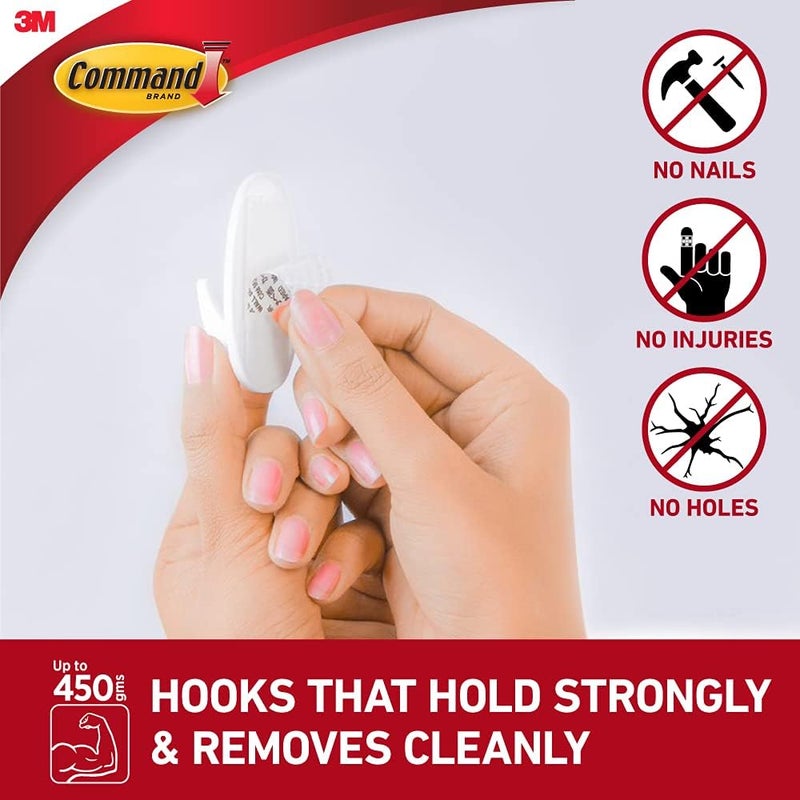 Command Small Hooks with Strips (17082) - White, Holds Up to 450g, 2 Hooks & 4 Strips - Image 3