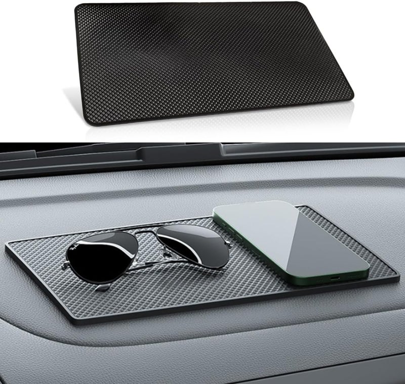 GLSOWEE Car Dashboard Anti-Slip Mat, 10.6""×5.9"" Universal Car Dash Sticky Rubber Mat, Multifunctional Non-Slip Adhesive Pad Auto Dash Grip Mat for Cell Phones, Keys, Coins, Sunglasses (Grid) - Image 1