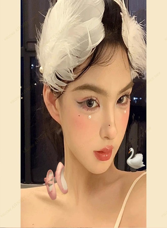 ASVNRES White Feather Hair Clips for Women 2 Packs, Ballet Style Pearl Ostrich White Swan Feather Hair Pins Accessories, Fly-Wing Shape Hair Barrettes Accessory Hairpins for Swan Lake Cosplay Show Danci - Image 4