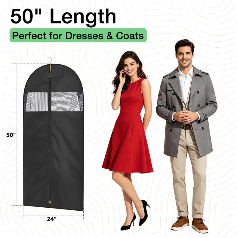 Moucas 5 Pack - Moucas 50" Black Garment Bag, Mens Suit Bags for Closet Storage and Travel, Garment Bags for Hanging Clothes, Suit Cover Bags with Zipper for Coats, Dresses, Shirts - Image 5