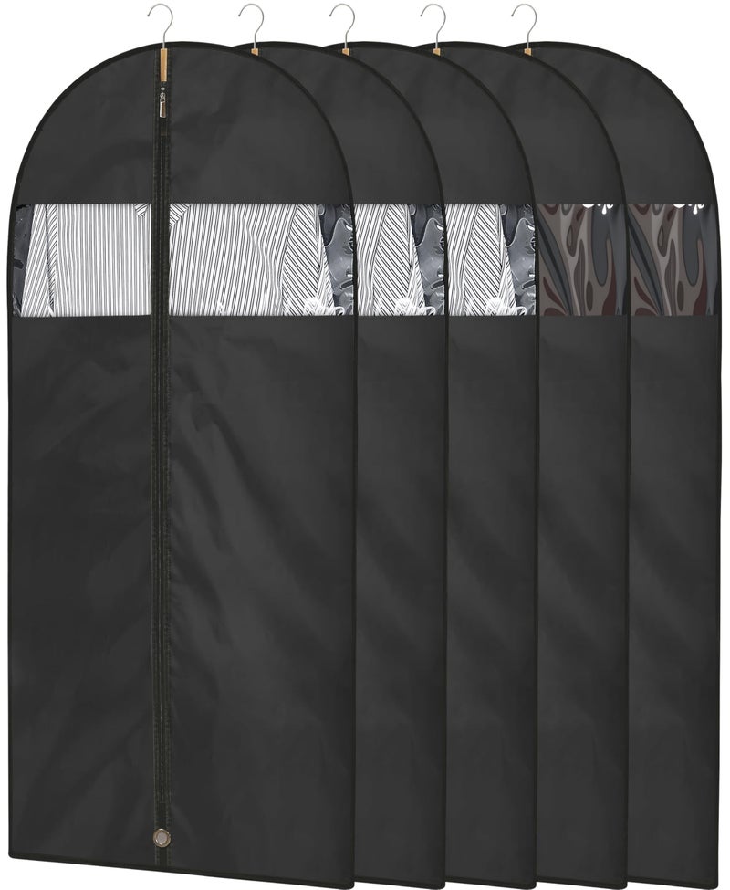 Moucas 5 Pack - Moucas 50" Black Garment Bag, Mens Suit Bags for Closet Storage and Travel, Garment Bags for Hanging Clothes, Suit Cover Bags with Zipper for Coats, Dresses, Shirts - Image 1