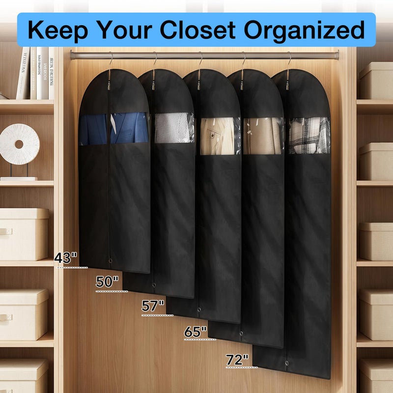 Moucas 5 Pack - Moucas 50" Black Garment Bag, Mens Suit Bags for Closet Storage and Travel, Garment Bags for Hanging Clothes, Suit Cover Bags with Zipper for Coats, Dresses, Shirts - Image 2