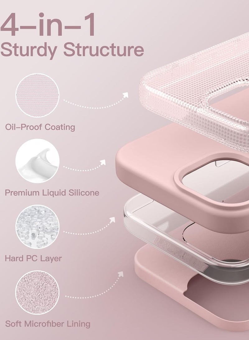 Silicone Case Compatible with iPhone 15 Pro 6.1inch, Slim Liquid Silicone, Layers of Soft Gel Rubber Shockproof, Protective Phone Case Cover with TPU Lining (Pink) - Image 4
