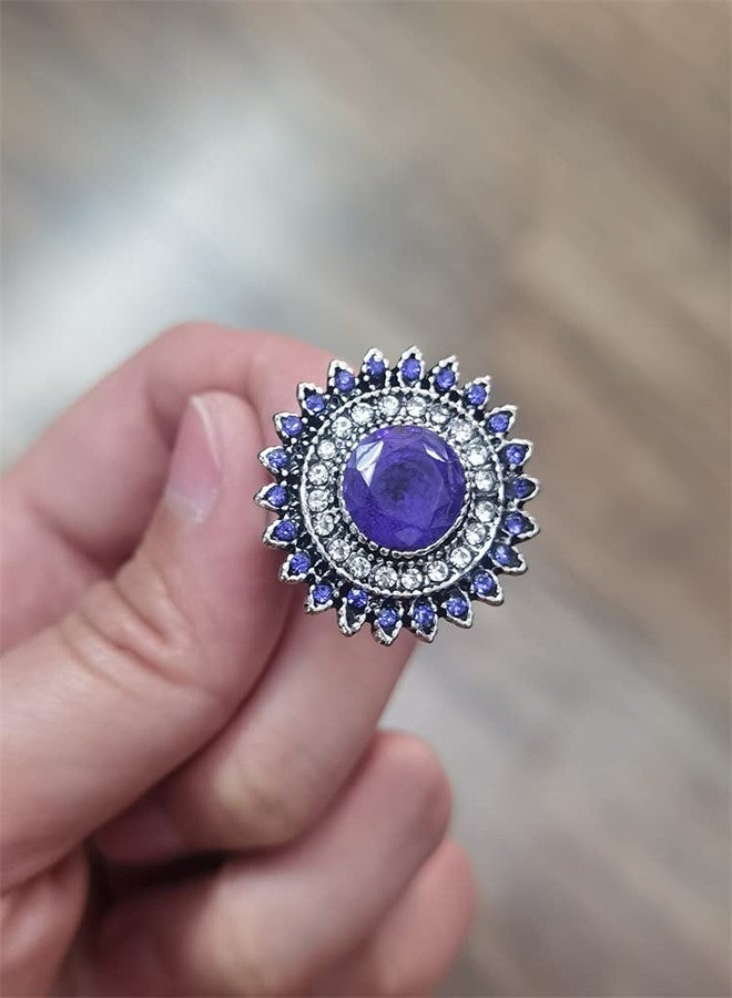 Dtja Vintage Blue Sunflower Statement Ring for Women Antique Round CZ Crystal Evil Eye Protection Adjustable Expandable Open Wrap Wedding Cocktail Party Rings Comfort Fit Art Deco Jewelry - Image 3