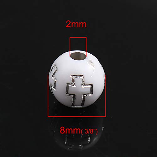 JGFinds Small Round Religious Spacer Beads, 500 Pack Ball Shaped Bead Spacers, 8mm (1/3 Inch) with 2mm Large Hole, Acrylic with Wood Look, Christian Beads (Silver Cross) - Image 3