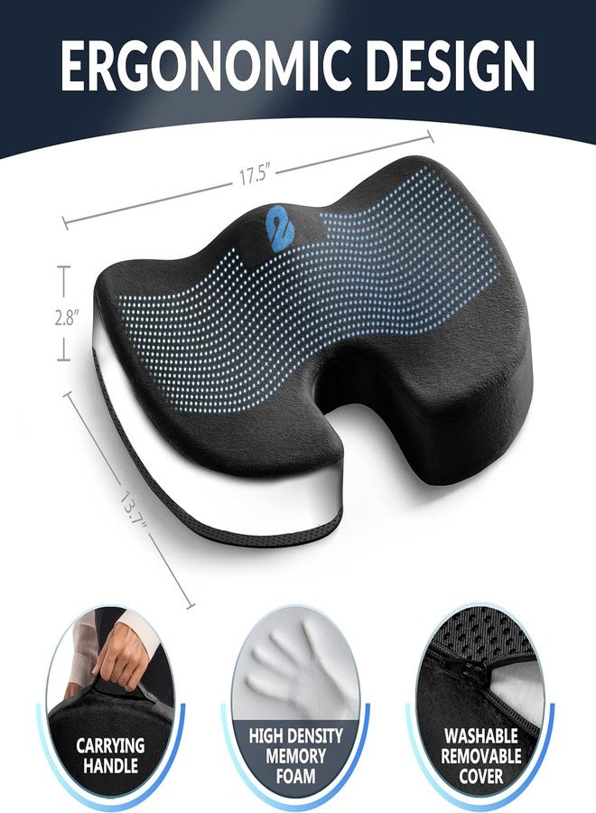2Buds Coccyx Seat Cushion with Orthopedic Gel Memory Foam, Cushion for Tailbone Pain, Sciatica & Back Pain Relief, U Shape Hip Support for [Black] - Image 3