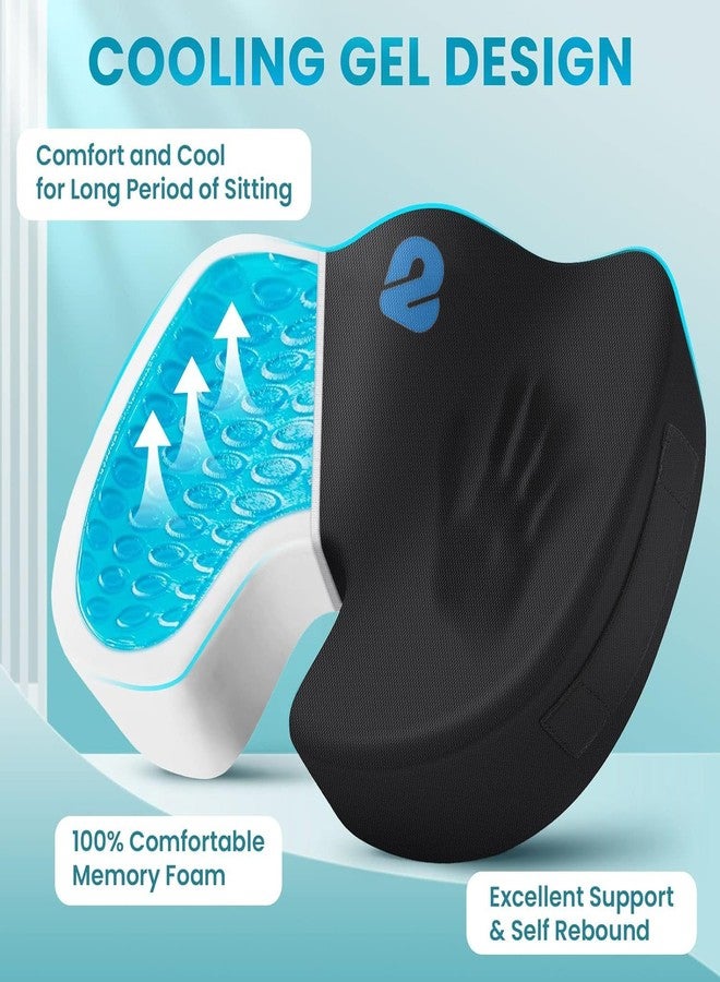 2Buds Coccyx Seat Cushion with Orthopedic Gel Memory Foam, Cushion for Tailbone Pain, Sciatica & Back Pain Relief, U Shape Hip Support for [Black] - Image 2