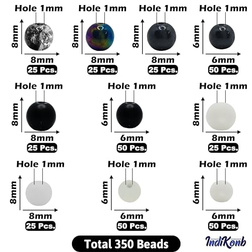 INDIKONB Glass Pearl Moti Beads - 6mm and 8mm (Black and White) - Image 2