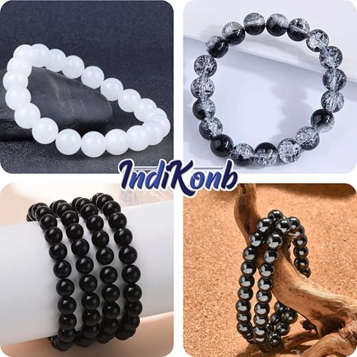 INDIKONB Glass Pearl Moti Beads - 6mm and 8mm (Black and White) - Image 3