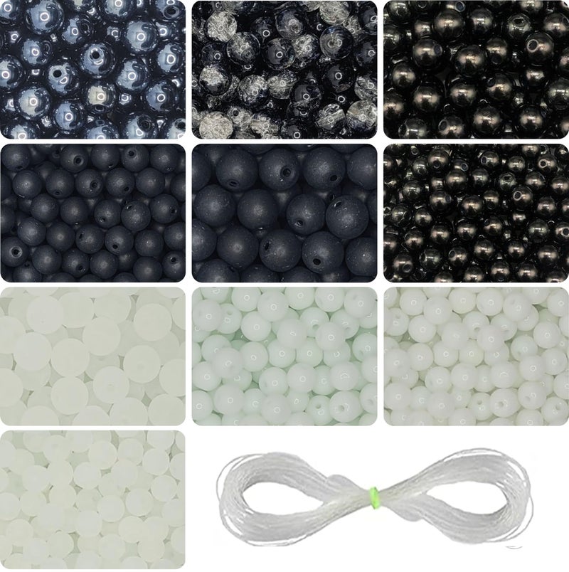 INDIKONB Glass Pearl Moti Beads - 6mm and 8mm (Black and White) - Image 1