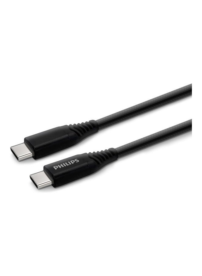 Philips DLC5206C/00 USB-C to USB-C 2M Braided Cable,15W Power Delivery, High-Speed USB 3.0 with 5Gbps Data Transfer, Durable Fast Charging Cable Compatible with Mobile Phones, PCs, Laptops, And More - Black - Image 1