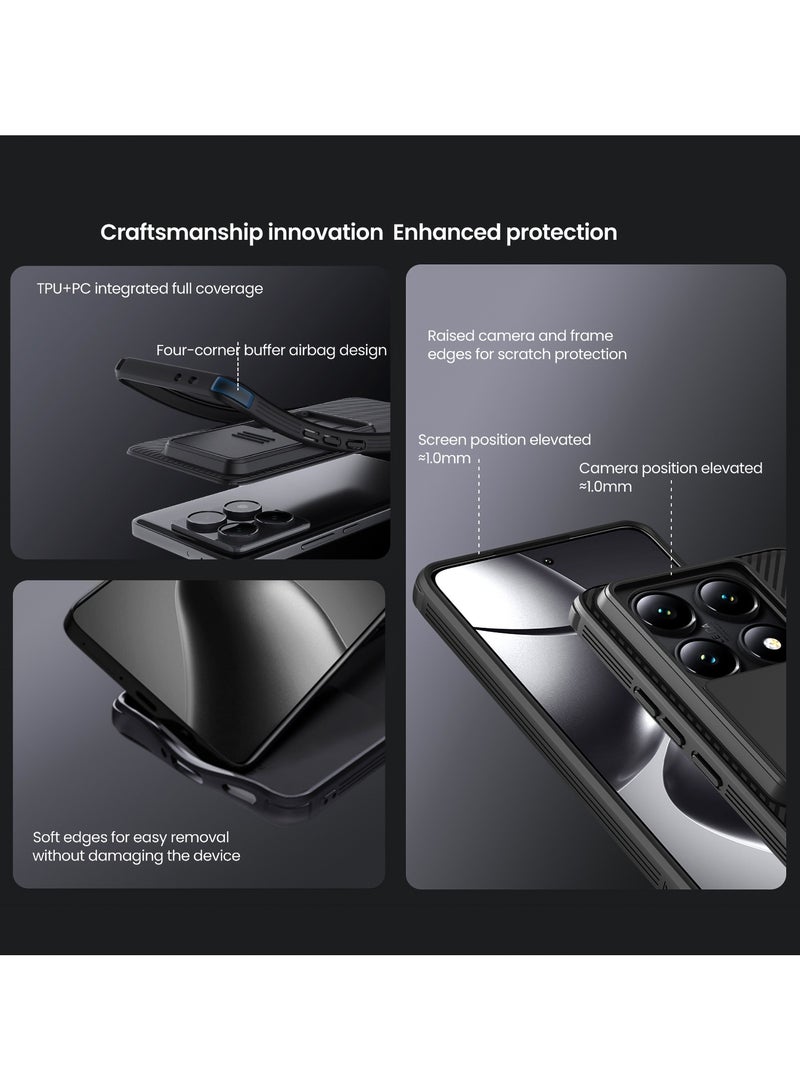 For Xiaomi 14T Pro Case, Camera Lens Protection Slide Cover, TPU and PC Shockproof Bumper Back Cover, Anti-Fingerprint Mobile Phone Case, Slim Fit Protective Casing