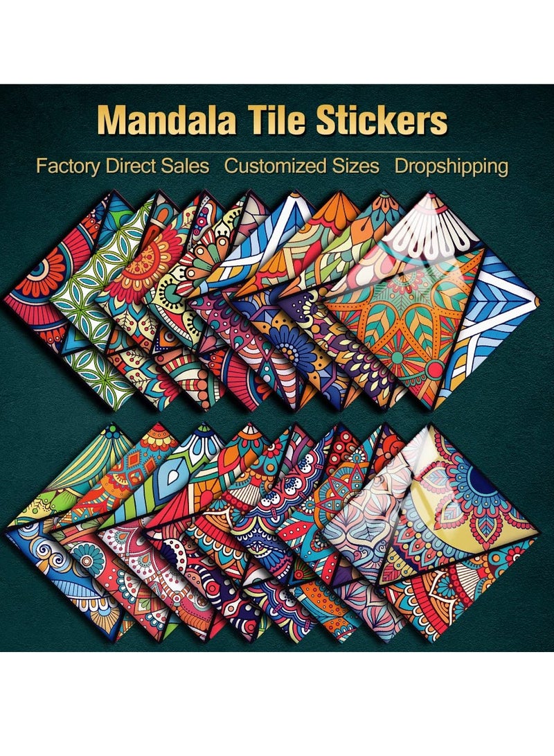 SYOSI Mandala Style Decorative Tile Stickers, Peel and Stick, 16 Pcs 6 x 6 in Self Adhesive Removable Backsplash, Waterproof for Kitchen, Bathroom, Furniture, Staircase, Home Decor, Retro Art Wall Decals - Image 2