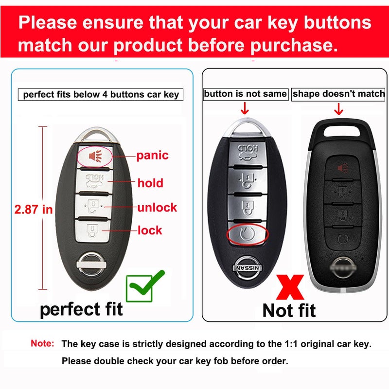 SUNCARACCL for Nissan Key Fob Cover with Leather Keychain, Soft TPU Full Cover Protection Key Case for Altima Maxima Rogue Armada Pathfinder Smart Key(Black) - Image 2