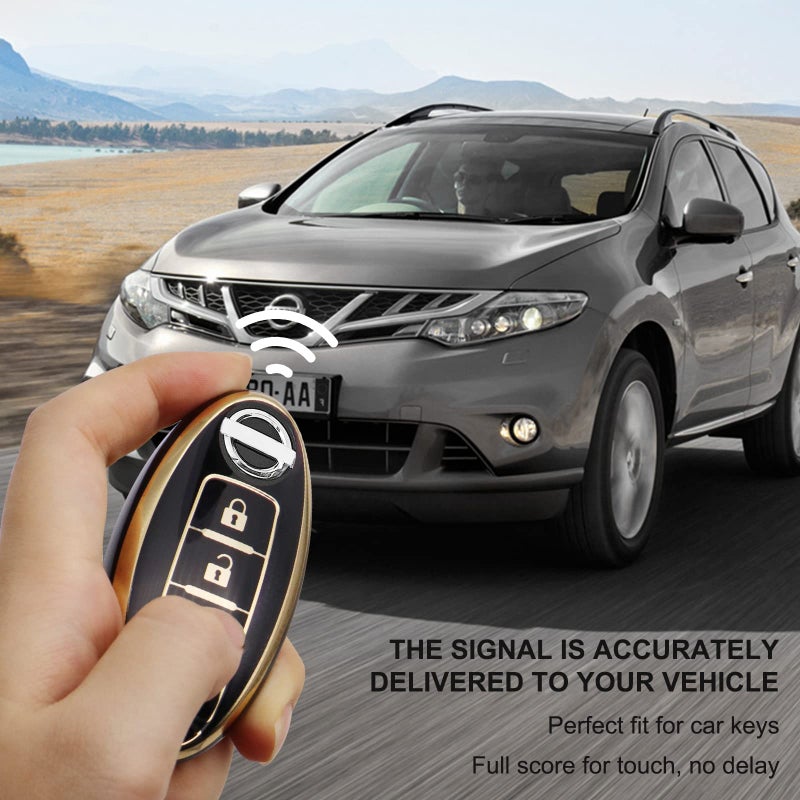 SUNCARACCL for Nissan Key Fob Cover with Leather Keychain, Soft TPU Full Cover Protection Key Case for Altima Maxima Rogue Armada Pathfinder Smart Key(Black) - Image 5