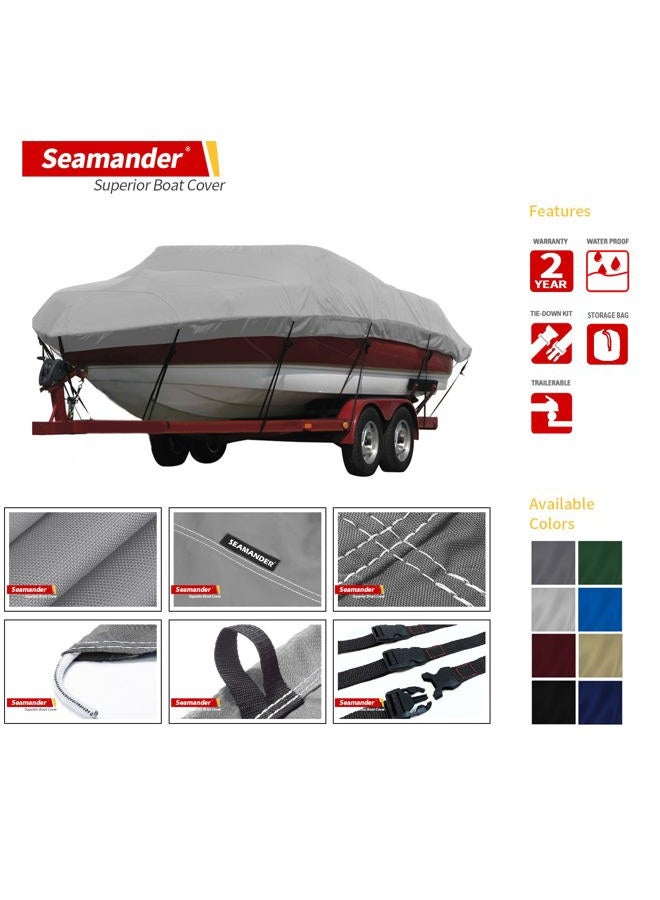 Seamander Boat Cover,23ft-24ft Heavy Duty 600D Waterproof Boat Cover,Fit V-Hull Tri-Hull Fishing Ski Pro-Style Bass Boats, Full Size (Model F: Fits 23'-24'L X 102" Beam Width, Grey) - Image 2