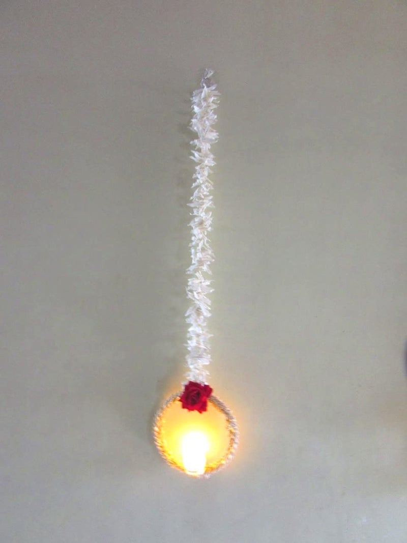 thriftkart 2pc Gajra String Door Hanging White Rose and T Light Holder Decoration Item for Home Decor25 Ft 2 Strings - Image 3