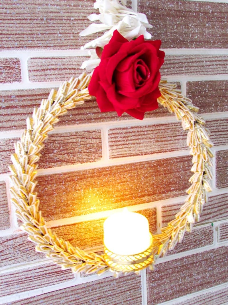 thriftkart 2pc Gajra String Door Hanging White Rose and T Light Holder Decoration Item for Home Decor25 Ft 2 Strings - Image 1
