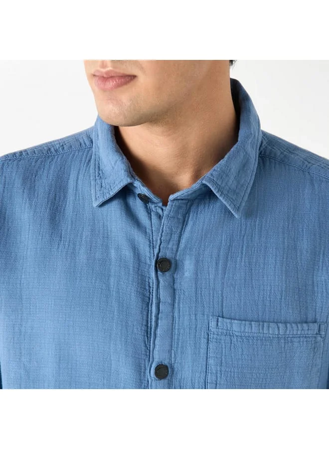 Lee Cooper Lee Cooper Relaxed Fit Textured Denim Shirt with Pocket