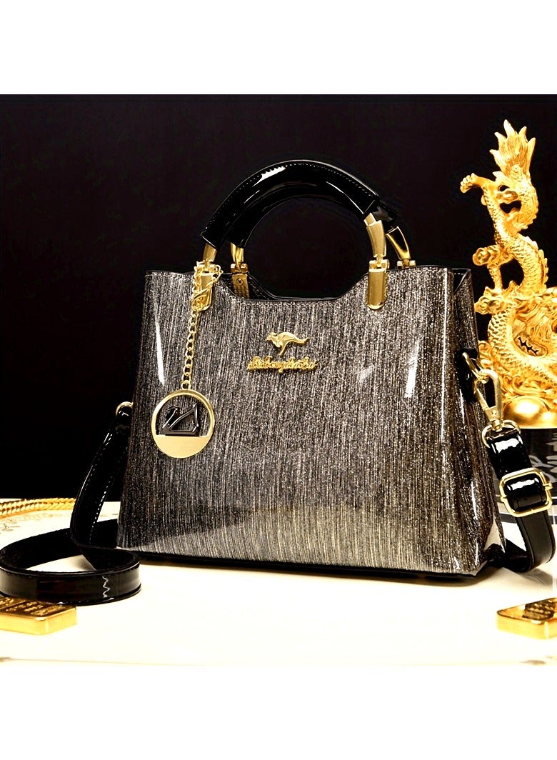 AROAQ Luxury Women's Top-Handle Bag Patent Leather Shoulder Handbag with Zipper Closure and Polyester Lining  - Image 1