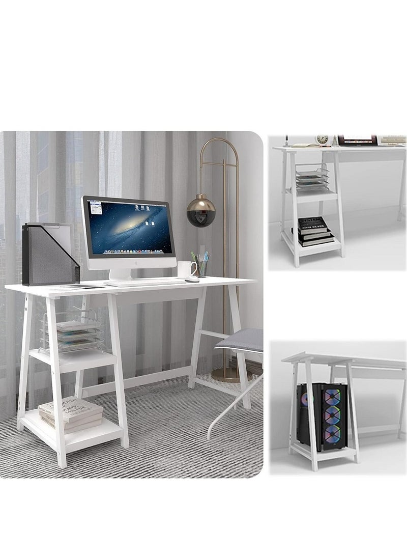 AGD - Gaming Desk, Computer Desk, Modern Study Desk, Home Office, Computer Desk for Work, Writing, Study, Bedroom, Computer Desk for Executive Workspace, with Side Storage Shelves White - Image 1