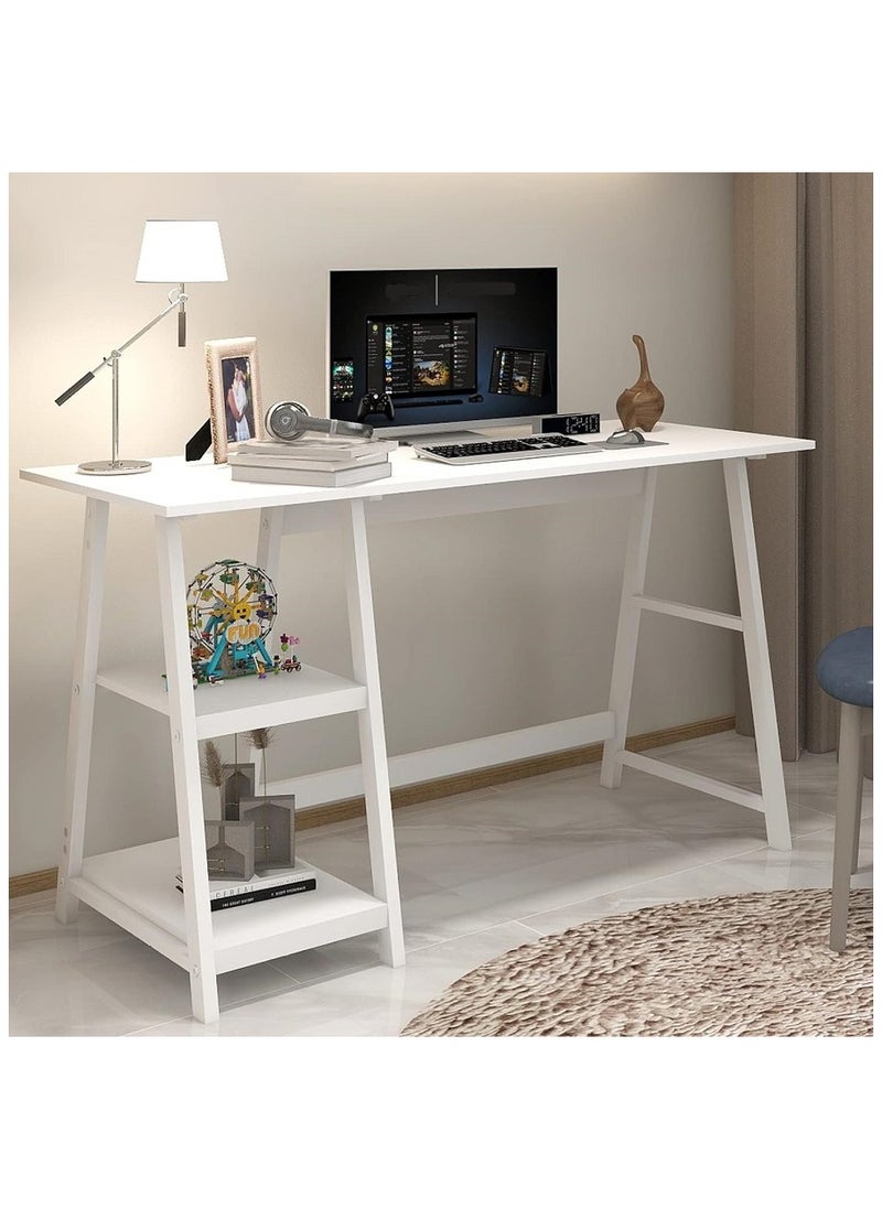 AGD - Gaming Desk, Computer Desk, Modern Study Desk, Home Office, Computer Desk for Work, Writing, Study, Bedroom, Computer Desk for Executive Workspace, with Side Storage Shelves White - Image 1