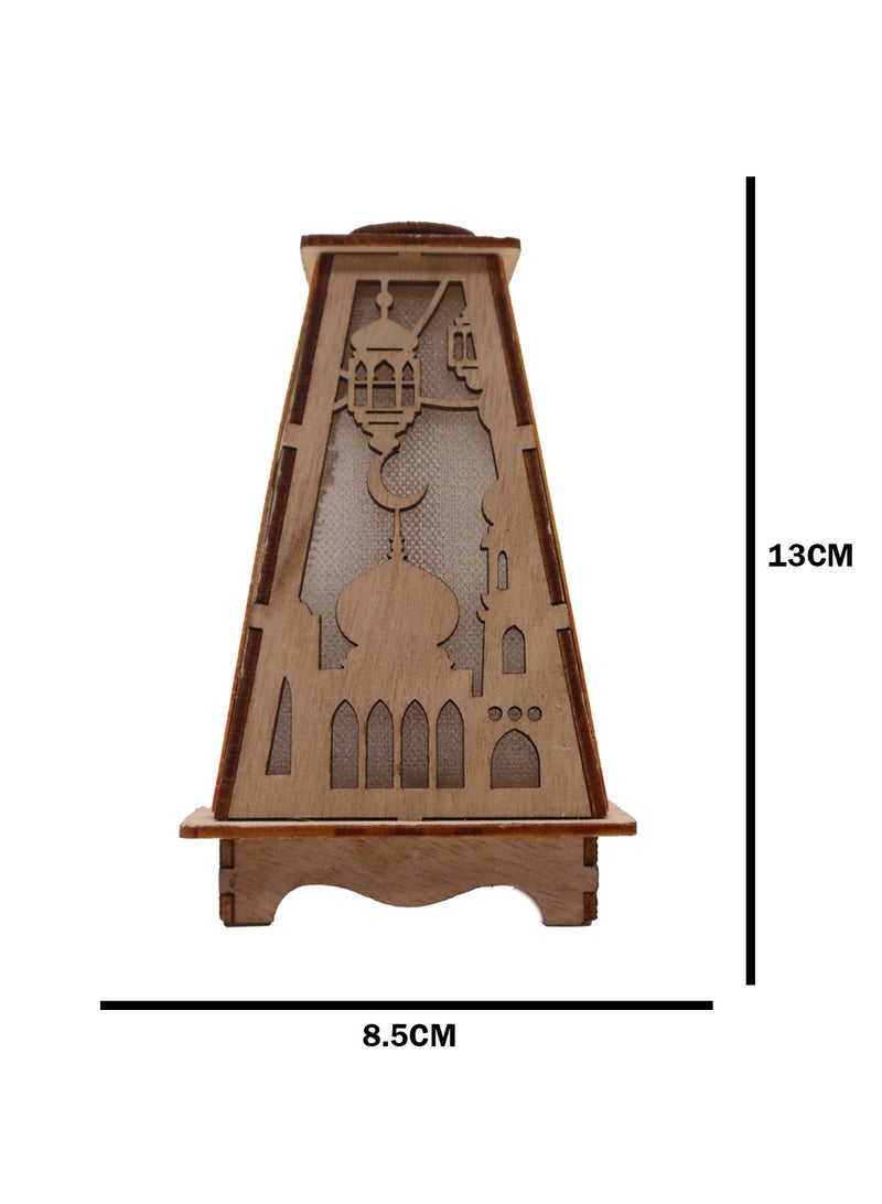 يوويل 3 قطع خشبية فانوس رمضان رمضان مبارك ديكور ضوء العيد مصباح فانوس للاستخدام الداخلي والخارجي ديكور ضوء رمضان - Image 4