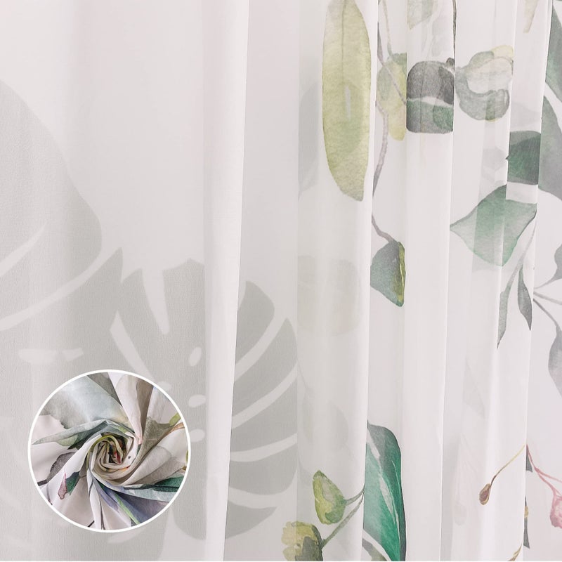 Fereyis Green Eucalyptus Leaves Curtains for Living Room 63 inch Length 2 Panels Set Elegant Wild Flower Floral Spring Printed Window Curtain Natural Sheer Chiffon Drapes for Bedroom - Image 5