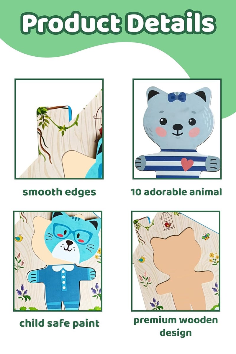 Webby Wooden Animal Dress-Up Puzzle Box | Mix and Match Outfits | Pretend Play Toy | Creative Educational Game for Montessori and Preschool Kids | Birthday Gift for Boys & Girls - Image 3