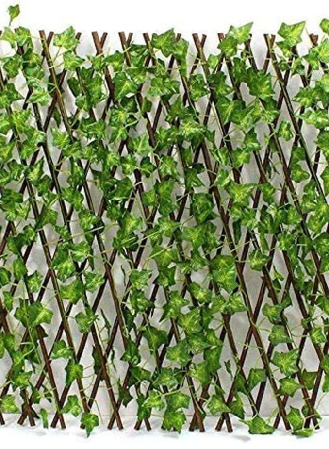 HYXC Expandable Wooden Fence with Artificial Green Leaves Decoration for Balcony,WOODEN FENCE - Image 1