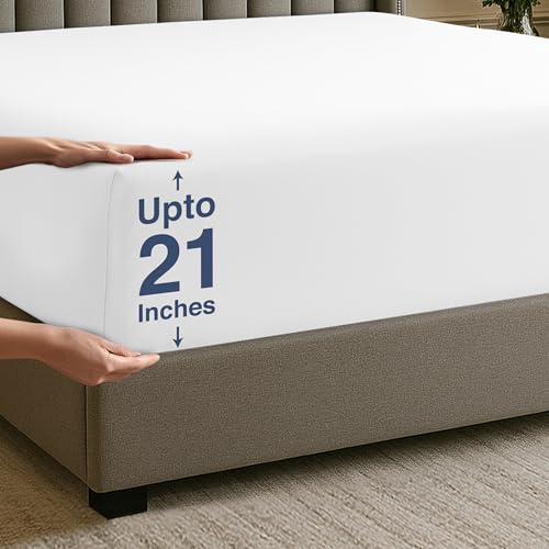 Utopia Bedding Queen Deep Pocket Fitted Sheet Extra Deep Pocket Fits up to 21 Inch Mattress Hotel Luxury Soft Breathable and Comfy Shrinkage and Fade Resistant Easy Care White